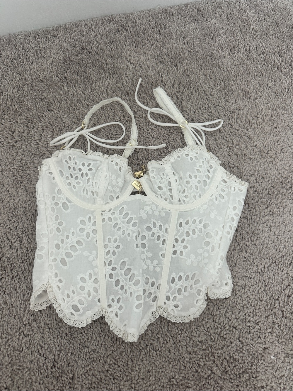 White Eyelet Lace Bustier Top and matching skirt